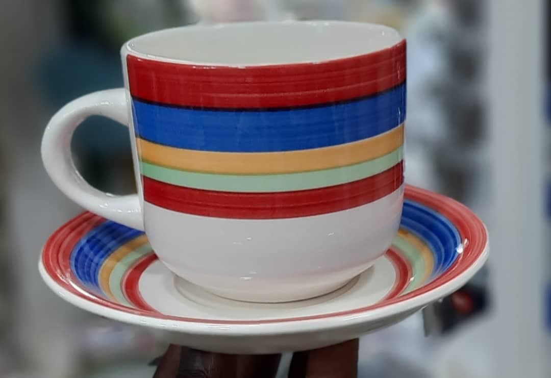 Cup Saucer 12 Pcs (Blue Strip 6 Cups 6 Saucer)