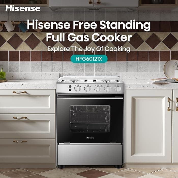 Hisense Free Standing HFG60121X Gas Cooker 4 Burners 60 by 60 CM.
