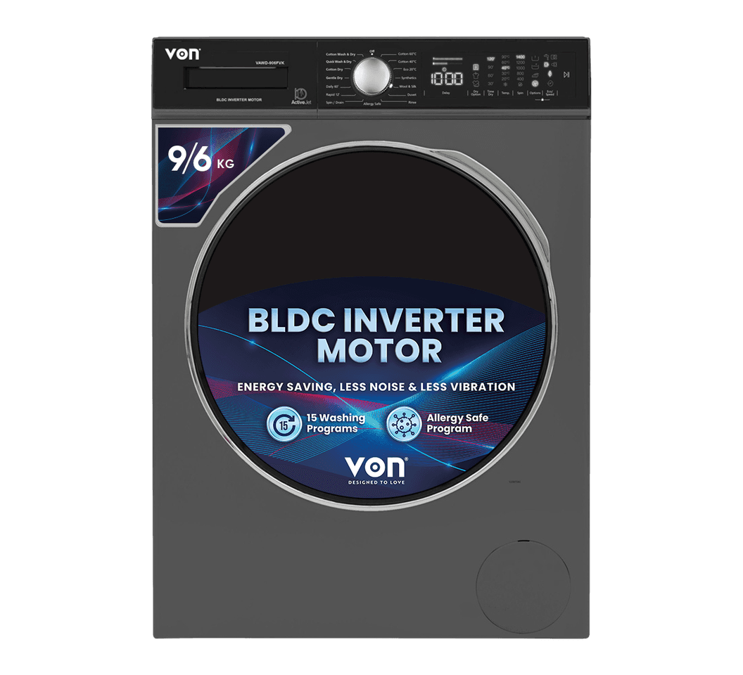 Von Washing Machine VAWD-906FVK Front Load Washer Dryer 9/6 KG - Silver