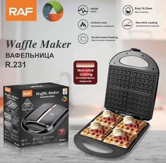 RAF R.231 is a high-power 1400W electric waffle maker designed for home kitchens.
