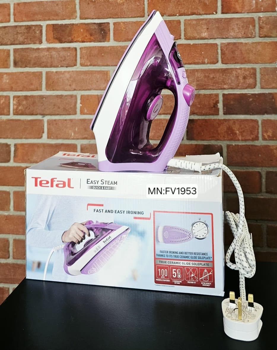 TEFAL Easy Steam, Steam Iron, 220 ml, 1200 Watts, Purple, Ceramic Soleplate, FV1953M0