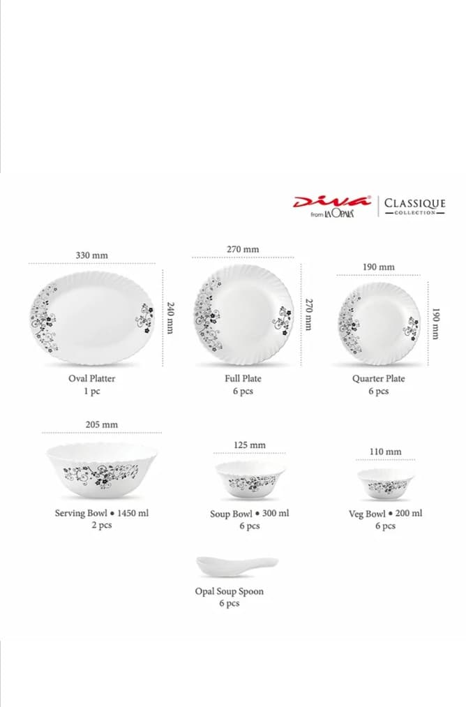 La Opala Dinner Set Mystrio Black Classique 44 Pieces LM044