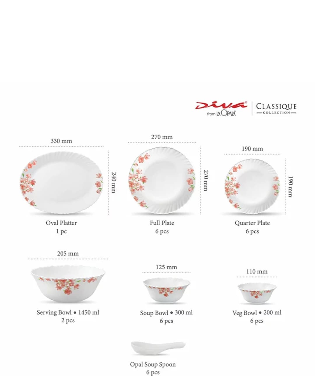 La Opala Dinner Set Aster Pink Classique 50 Pieces LP050