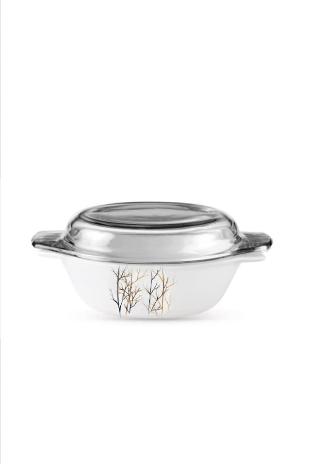 La Opala Casserole Med + Lid Flowered Golden Fall Ivory 0665