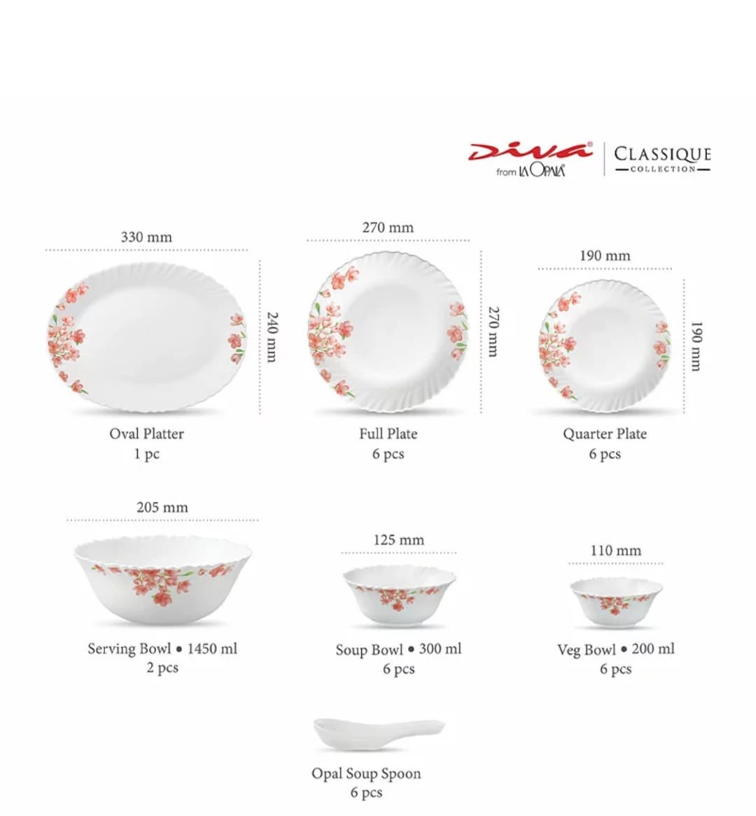 La Opala Dinner Set Aster Pink Classique 38 Pieces LP038