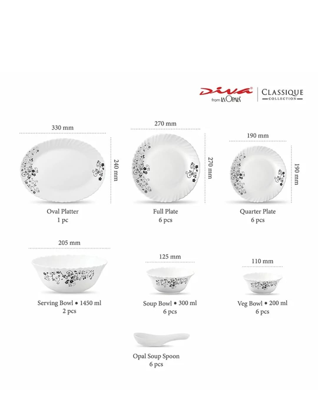 La Opala Dinner Set Mystrio Black Classique 38 Pieces LM038