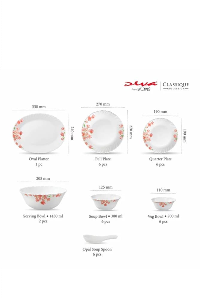 La Opala Dinner Set Aster Pink Classique 20 Pieces LP020