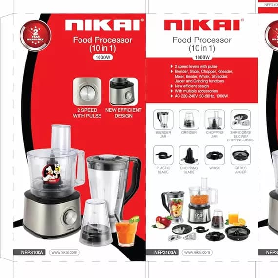 Nikai Food Processor 1.6L 10 In 1 1000W NFP3100A