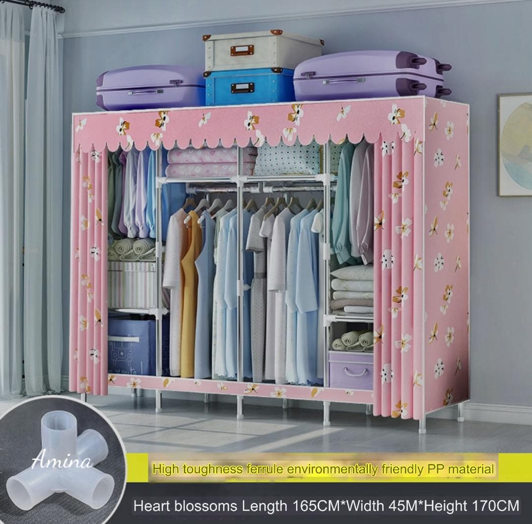 Portable Fabric Wardrobe with Dustproof Cover