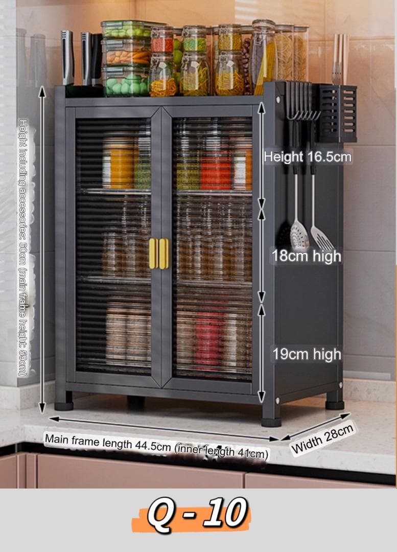 Multi-Layer Kitchen Storage Cabinet with Glass Doors