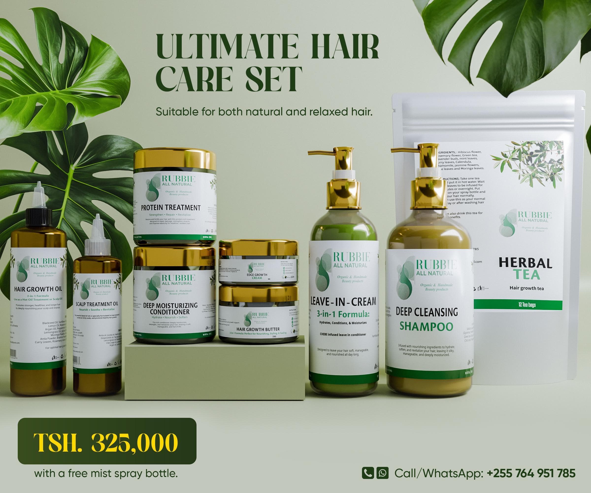 Rubbie All Natural Hair Growth Full Package ( ULTIMATE HAIR CARE SET )