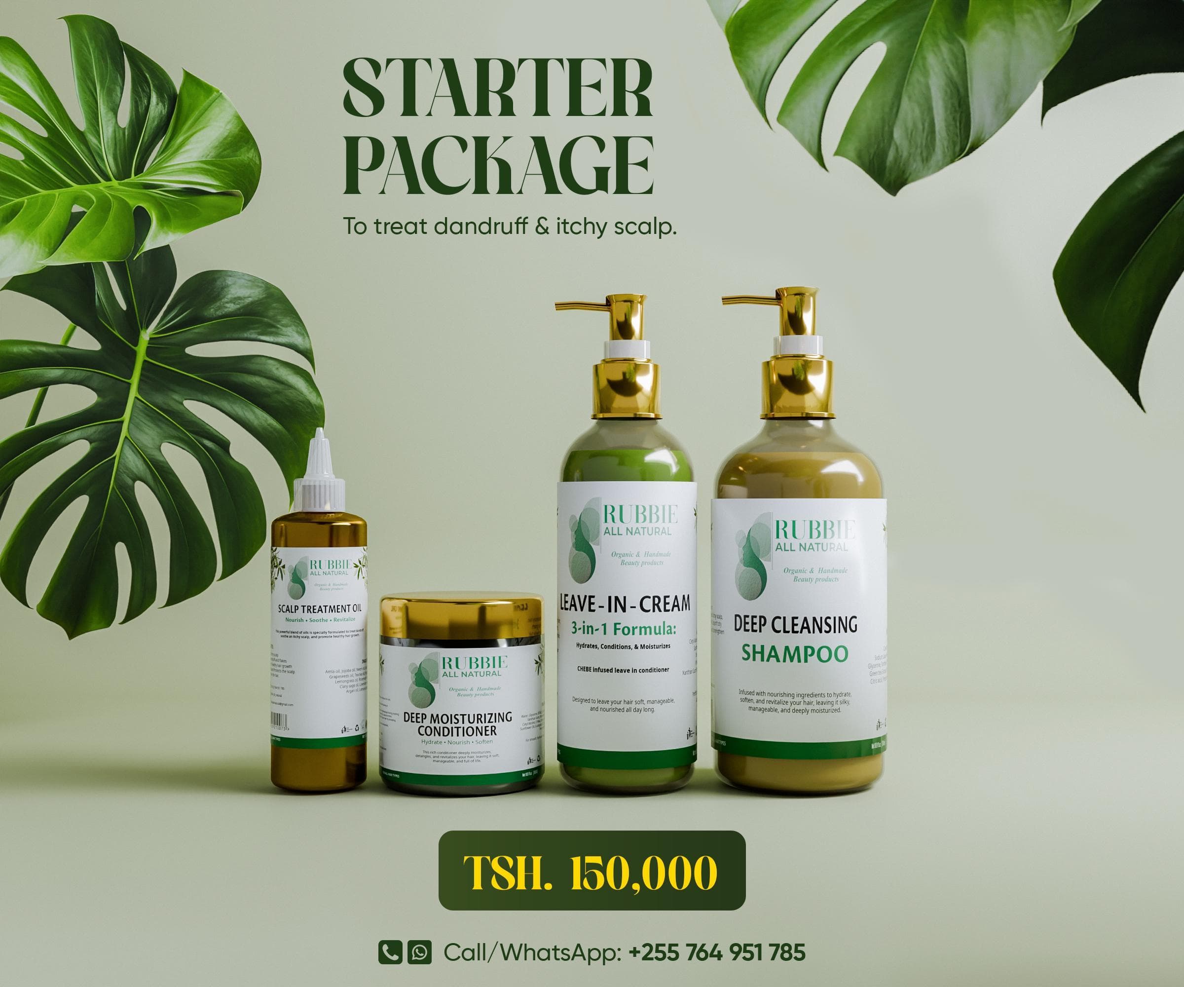 Rubbie All Natural STARTER PACKAGE to Treat Dandruff & Itchy Scalp