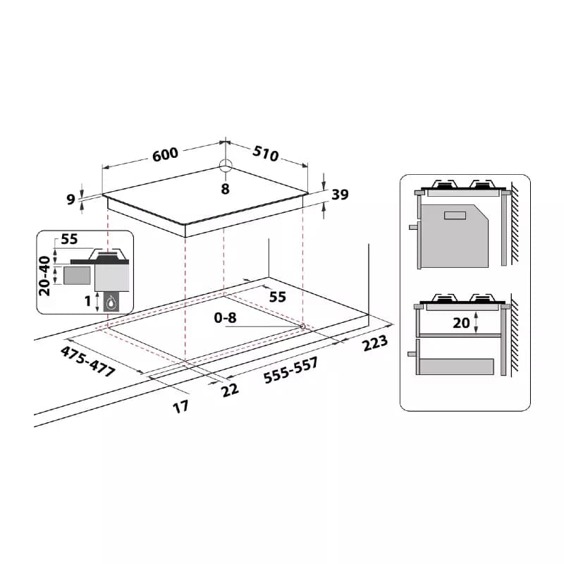 Ariston 60cm Hob 4 Gas Burners PCN 642 T/IXA
