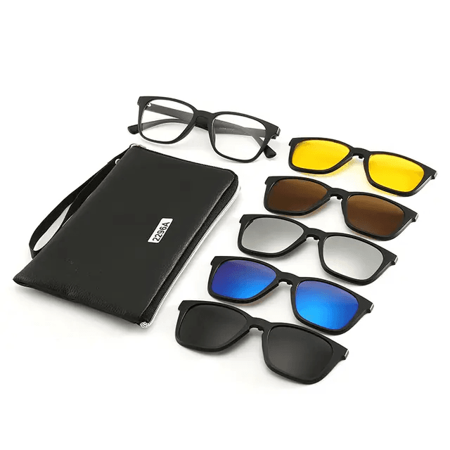 5 in 1 Magnetic Lens Swappable Sunglasses Polarized Clip on Sunglasses Eyeglass Frames