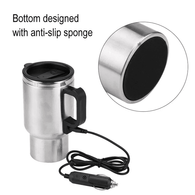 450ml 12V Stainless Steel Vehicle Heating Cup Electric Heating Car Kettle Camping Travel Kettle Water Coffee Milk Thermal Mug