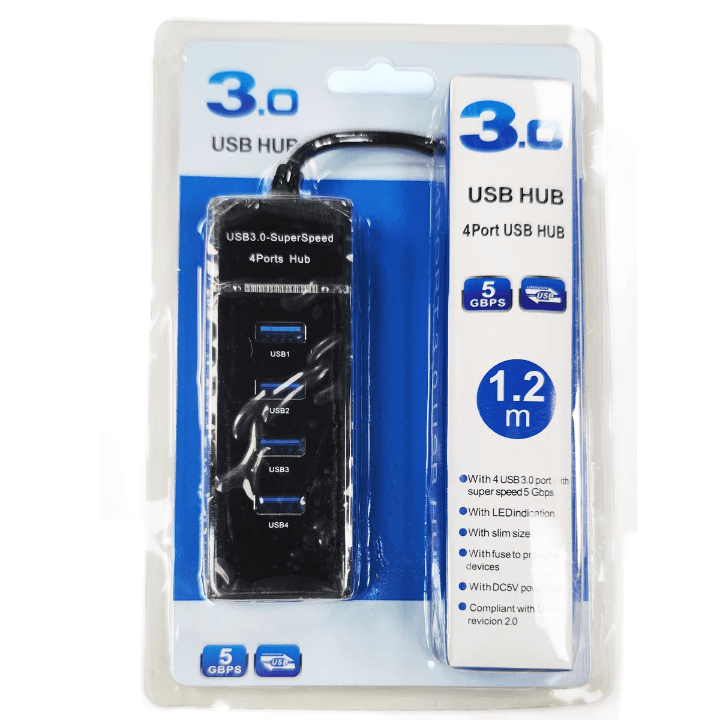 USB Hub 4 Ports - High-Speed USB Splitter Extension Connector for Multiple Device Connectivity.