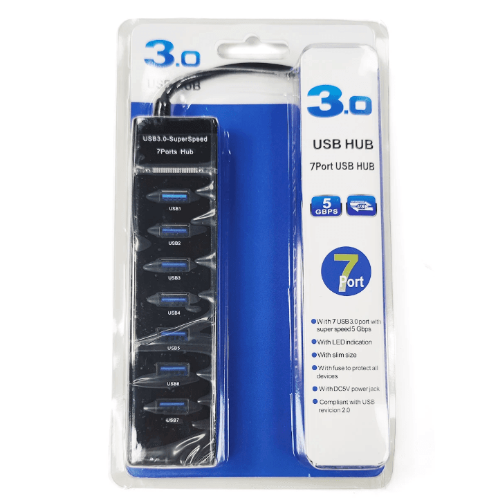 USB Hub 3.0 - 7-Port Multi USB Hub for PC and Laptop, 30cm Long Cable, Compatible with MacBook, Mac Pro, Mac Mini, and Surface Pro.