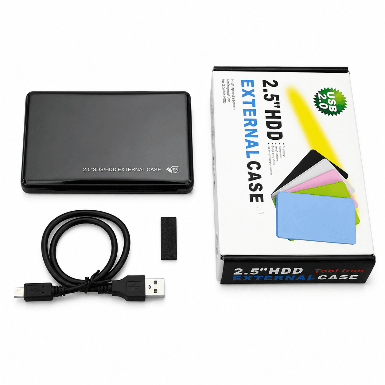 2.5 Inch USB 2.0 SATA External Hard Drive Enclosure Case for SSD & HDD – Portable External Storage Adapter
