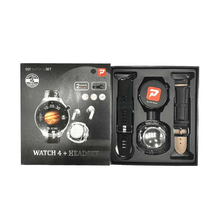 D21 Watch 4 Smartwatch + Wireless Bluetooth Earbuds Combo Set with Dual Straps, Fitness Tracking, Call Notifications and HD Display