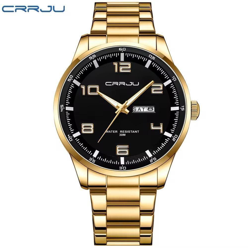 Crrju Gold & Black Stainless Steel Watch
