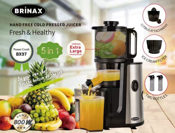 Brinax Power Crush Juicer BX97 – 5-in-1 Cold Pressed Juicer