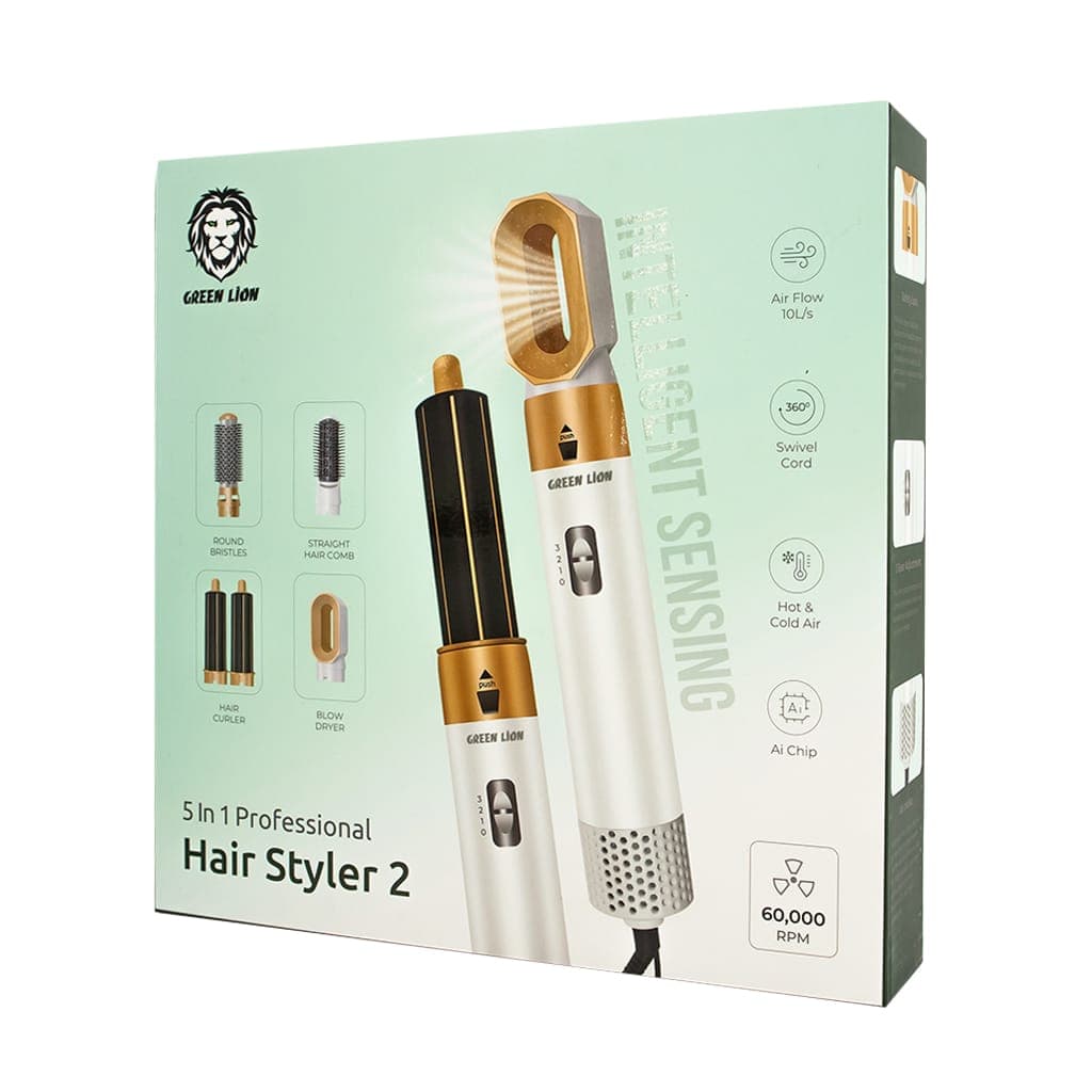 Green lion 5-in-1 Hair Styler 2 With 360° Swivel Cord and 2 Metres Cable Green Lion – White
