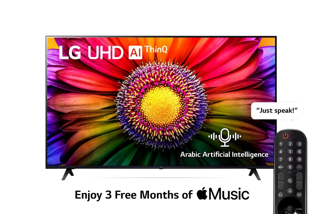 LG, UHD 4K TV, 55 inch UR80 series, WebOS Smart AI ThinQ, Magic Remote, 3 side cinema, HDR10, HLG , AI Sound Pro (5.1.2ch), 2 Pole stand, 2023 New