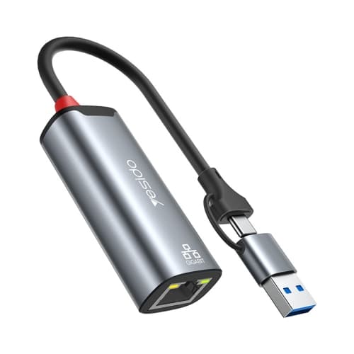 Yesido HB26 2-in-1 USB/USB-C to Ethernet Adapter (Grey) - Stable Wired Internet Connection
