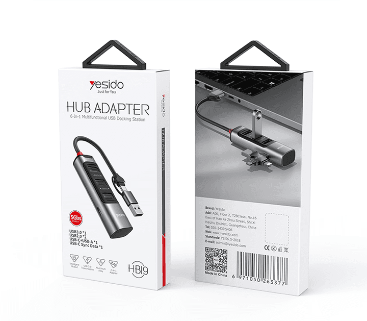 YESIDO HB19 Mini USB Hub - 4-Port Aluminum Alloy Adapter with Fast Data Transfer
