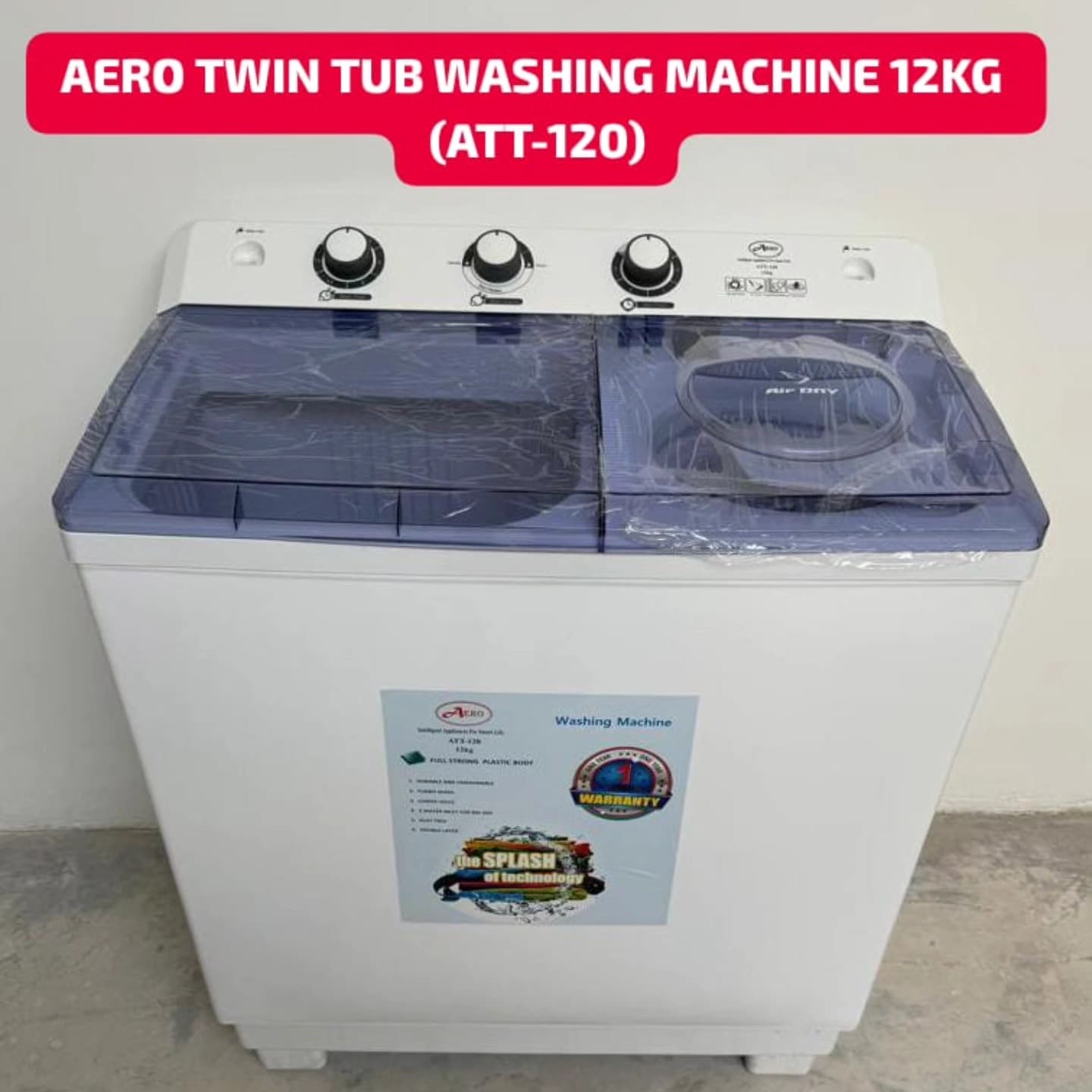Aero 12KG Semi-Automatic Twin Tub Washing Machine Fast Wash & Spin