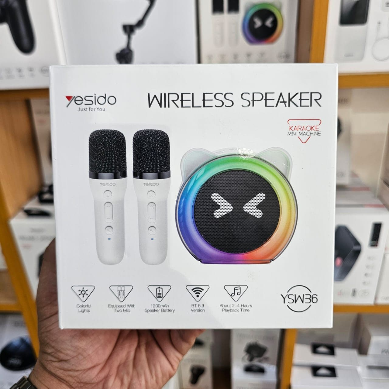 YESIDO YSW36 Wireless Karaoke Speaker with 2 Microphones, Bluetooth 5.3, RGB Lights, 1200mAh