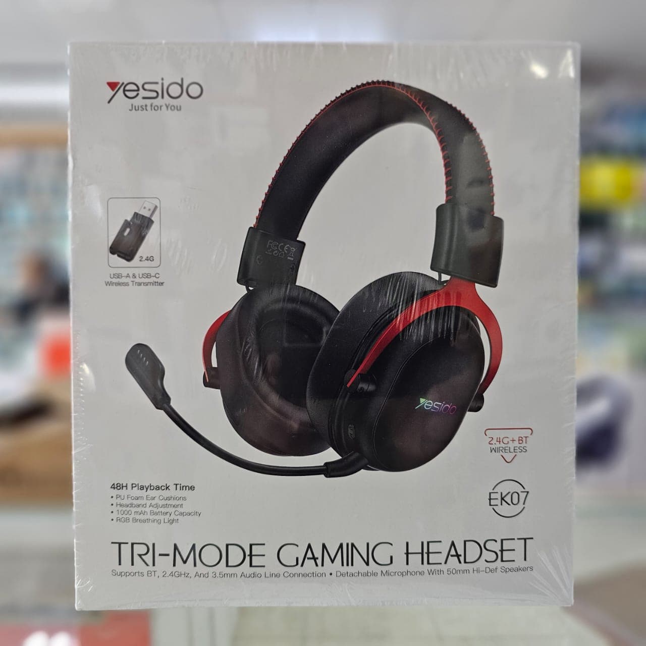 YESIDO EK07 Tri-Mode Gaming Headset Bluetooth 2.4G Wireless with Detachable Microphone