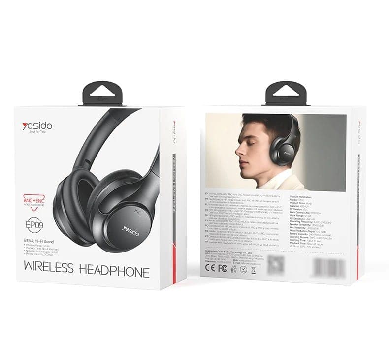 YESIDO EP09 Wireless Headphones Bluetooth 5.4 with ANC ENC, Hi-Fi Sound and 40H Battery