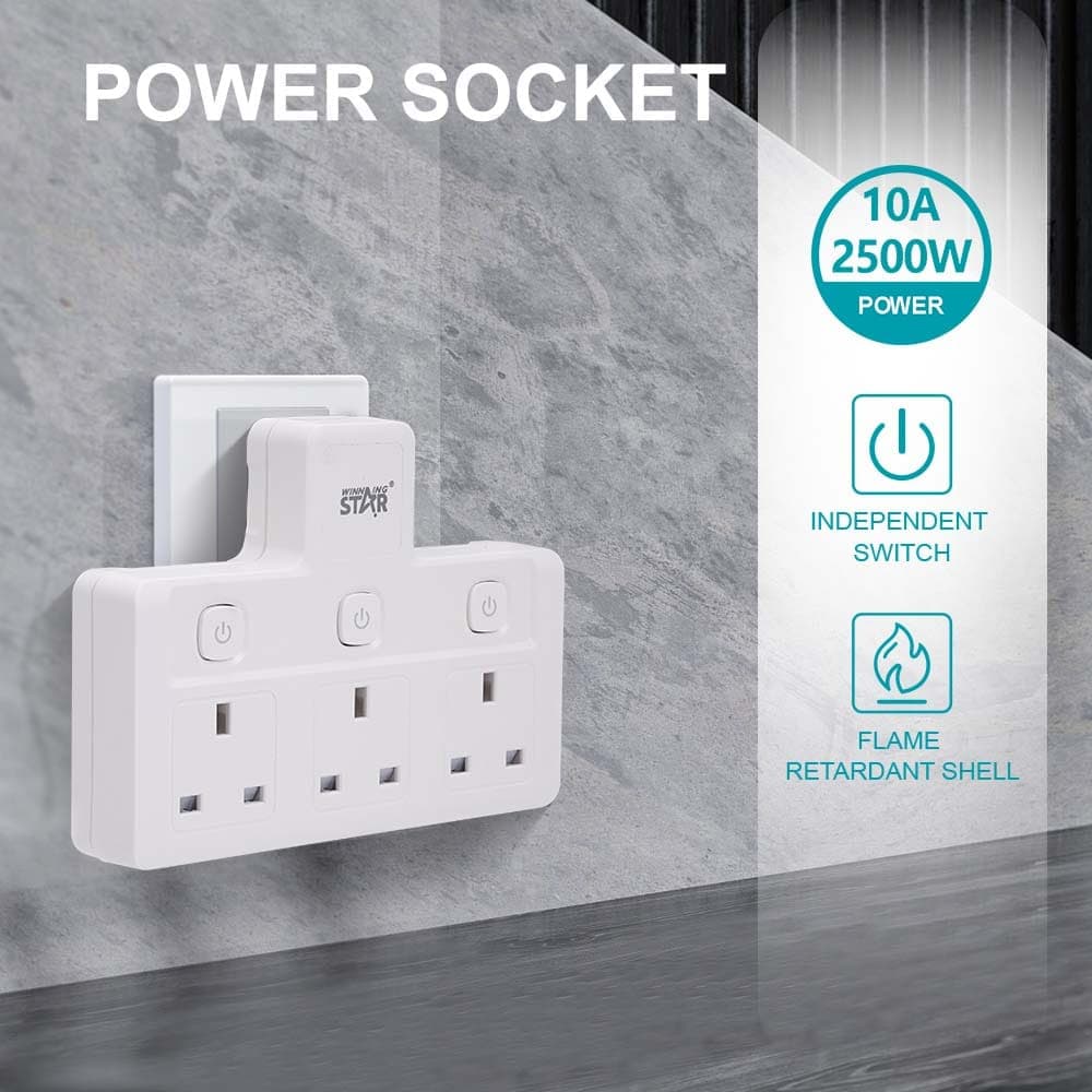 Winning Star 3 Way 3 Switch Power Socket 10A 2500W