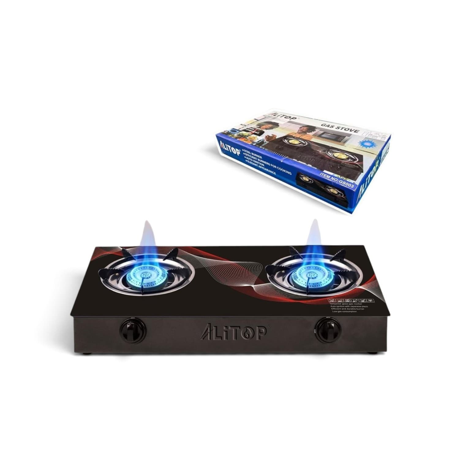 Alitop GS-003 2 Burner Gas Stove 6mm Tempered Glass Auto Ignition Tanzania