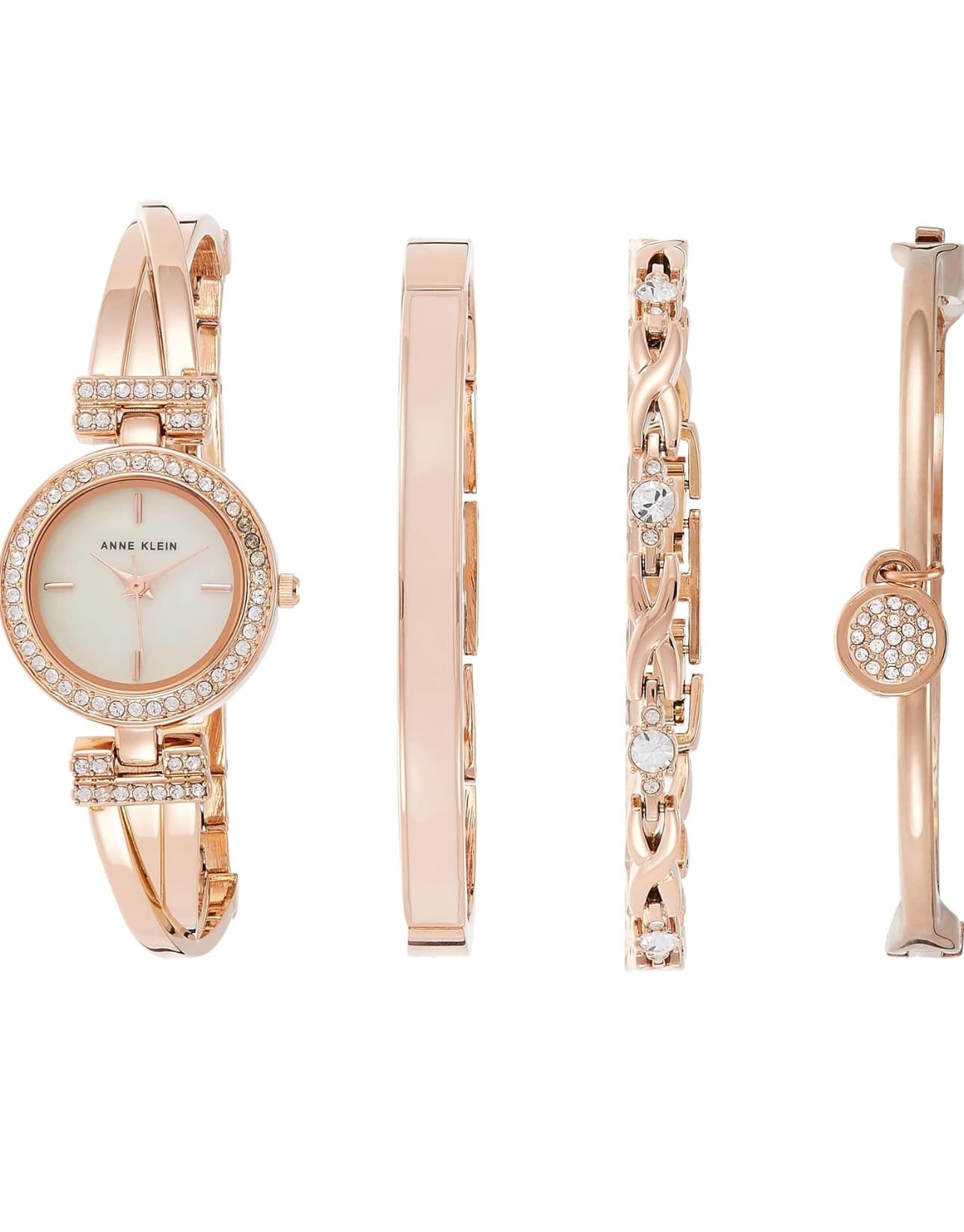 Anne Klein Women's Premium Crystal Accented Bangle Watch and Bracelet Set, AK/2238