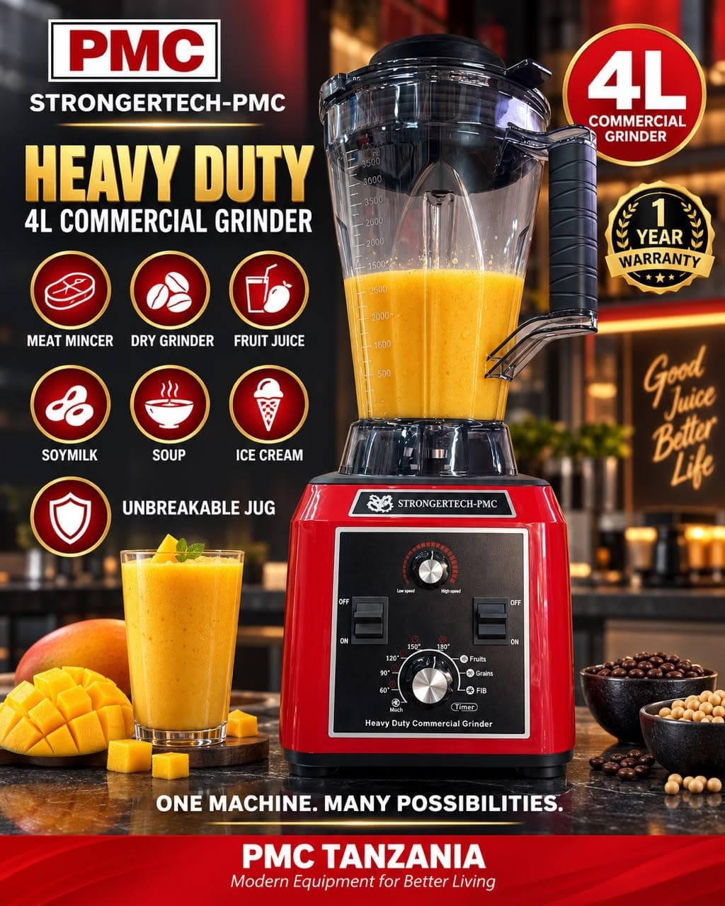 STRONGERTECH-PMC BLENDER YA KIBIASHARA YA NGUVU KUBWA – 4L