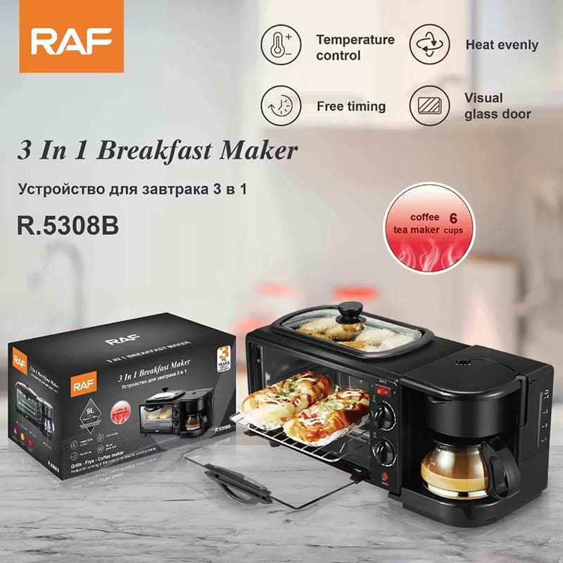RAF 3-in-1 Breakfast Maker – Toaster Oven + Grill + Coffee Brewer (R.5308B)