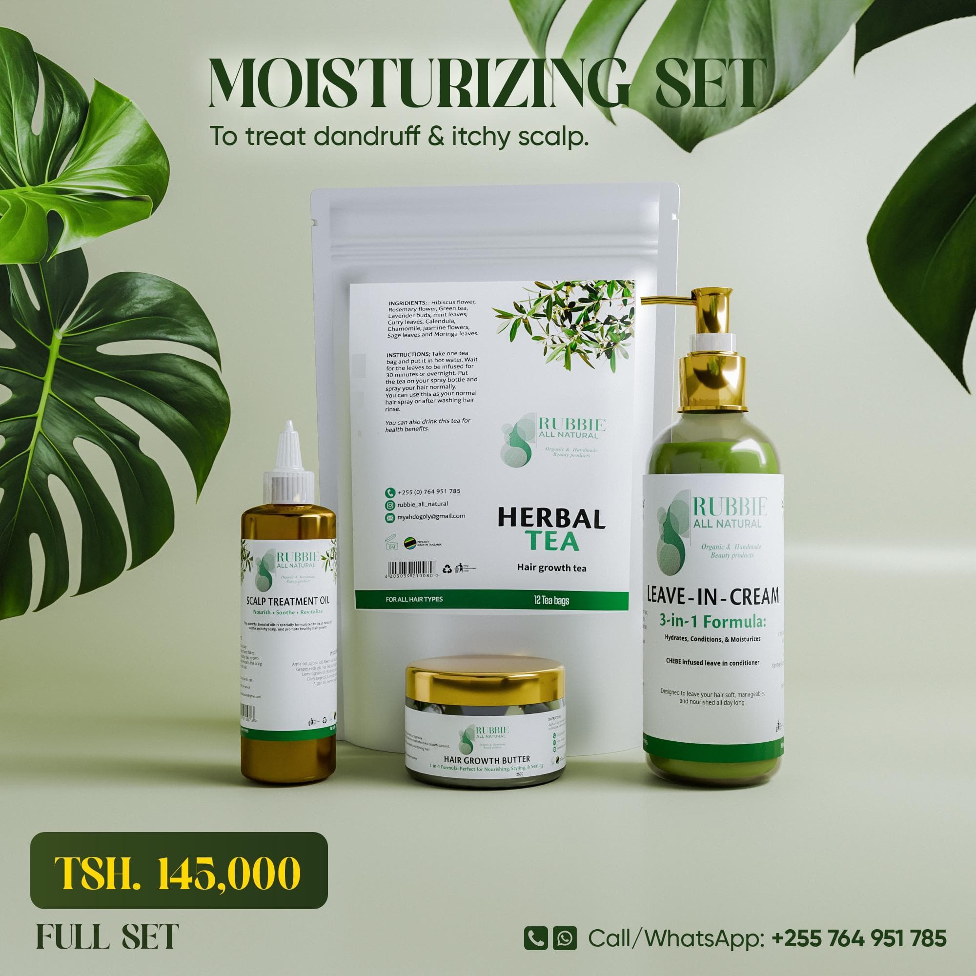 Rubbie All Natural Moisturizing Package To Treat Dandruff & Itchy Scalp ( FULL SET )