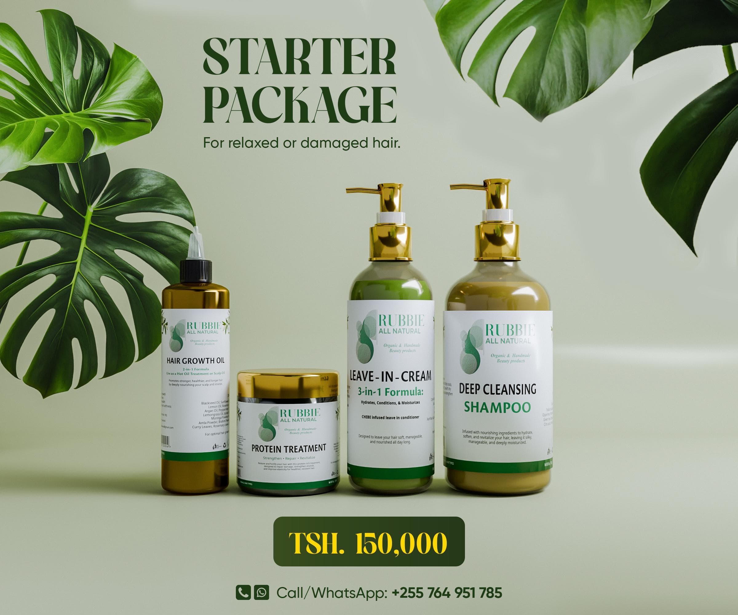 Rubbie All Natural STARTER PACKAGE For Relaxed or Damaged Hair